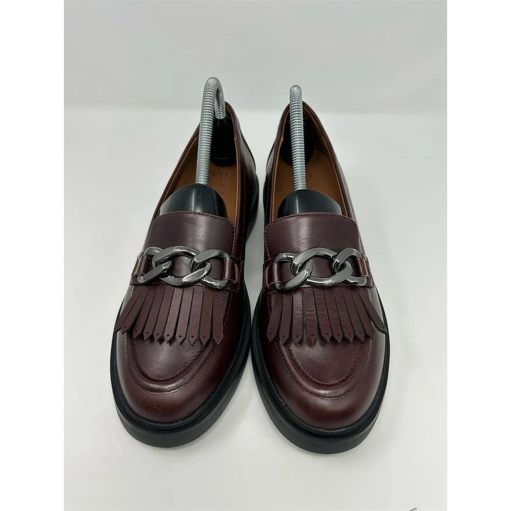 Naturalizer Paris Loafers Burgundy Chain Fringe Slip On Comfort Lug Size 9